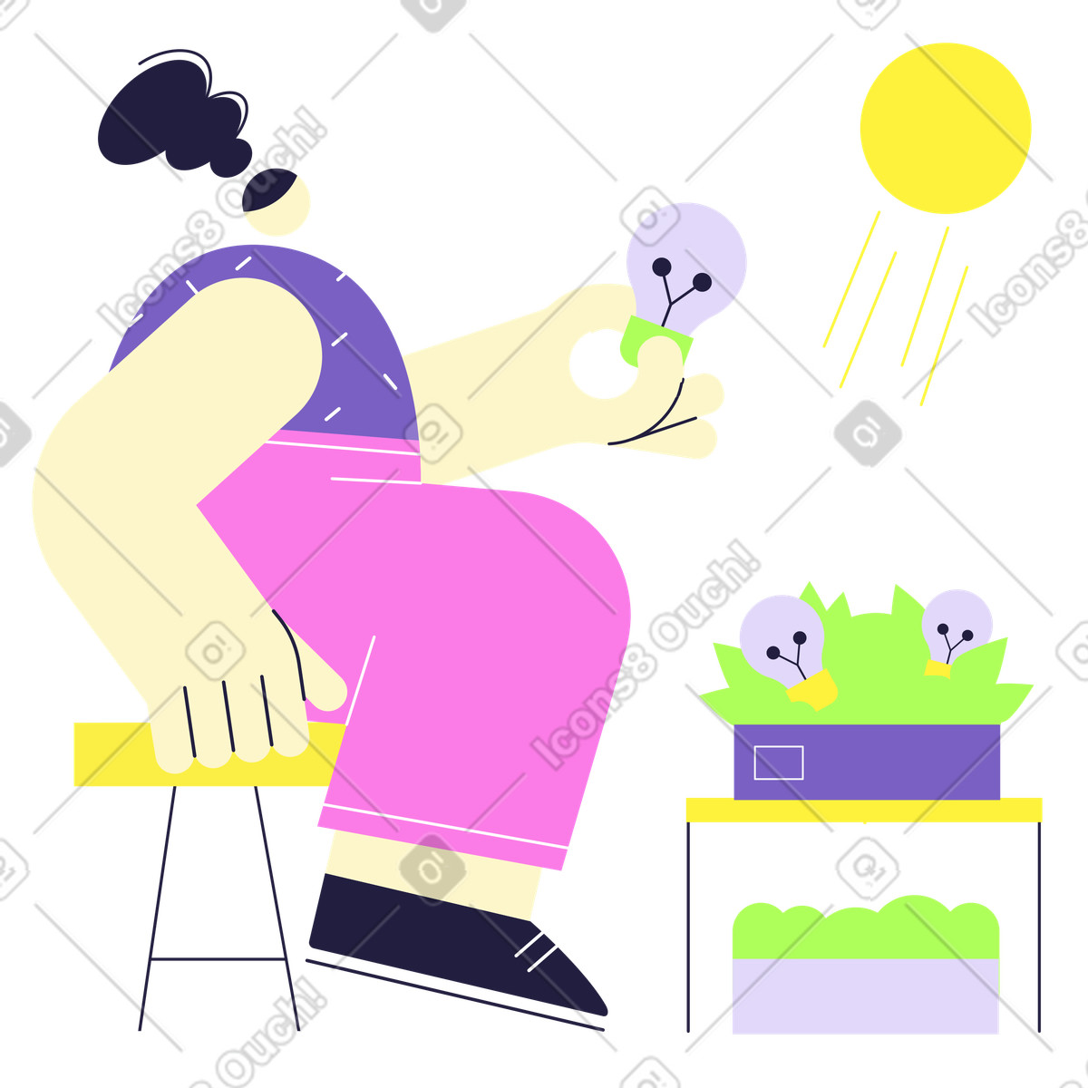 Ilustração de Mulher usando plantas como fonte energia em no estilo Mellow para baixar em PNG, SVG
