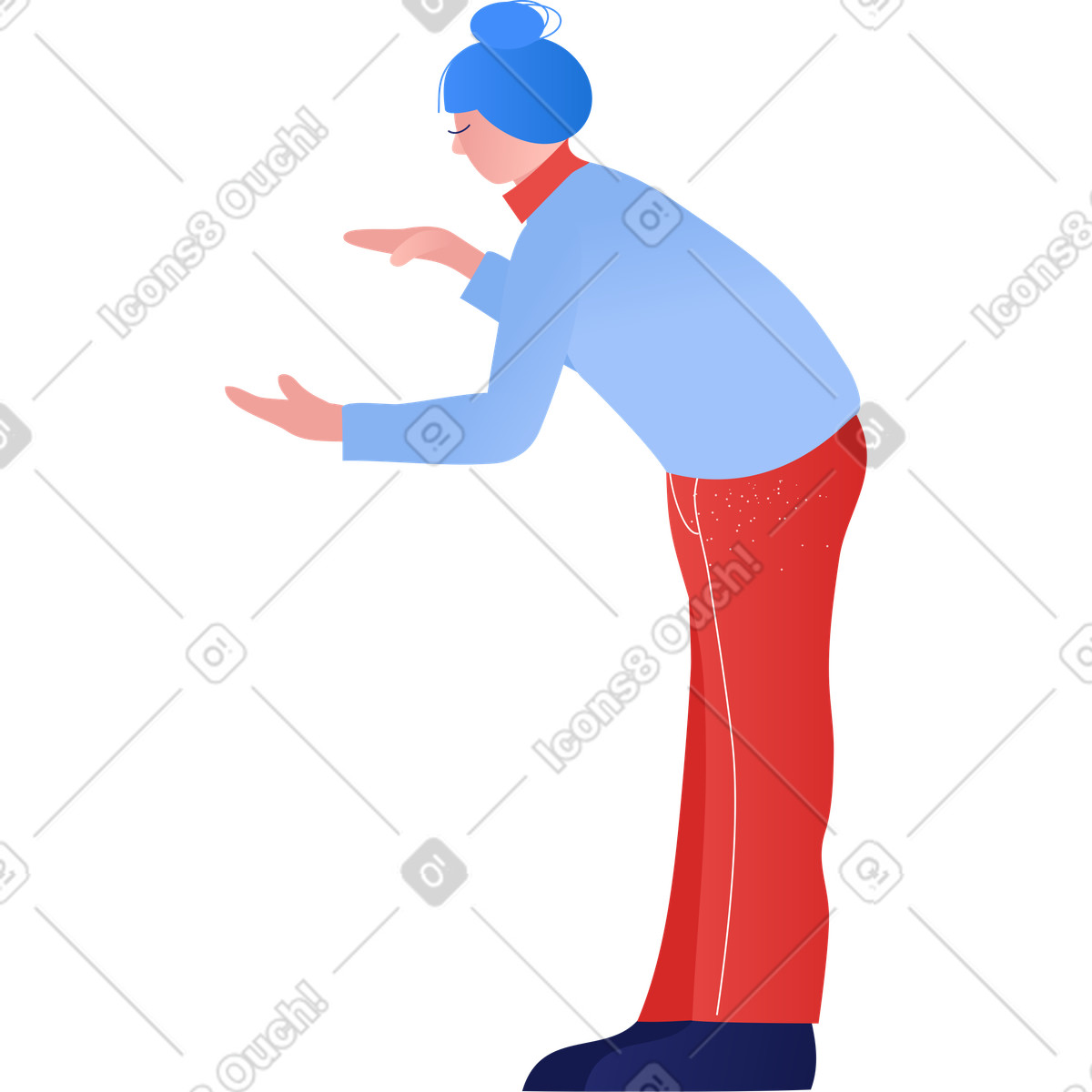 Standing person in blue shirt gesturing forward illustration Clip style download PNG, SVG