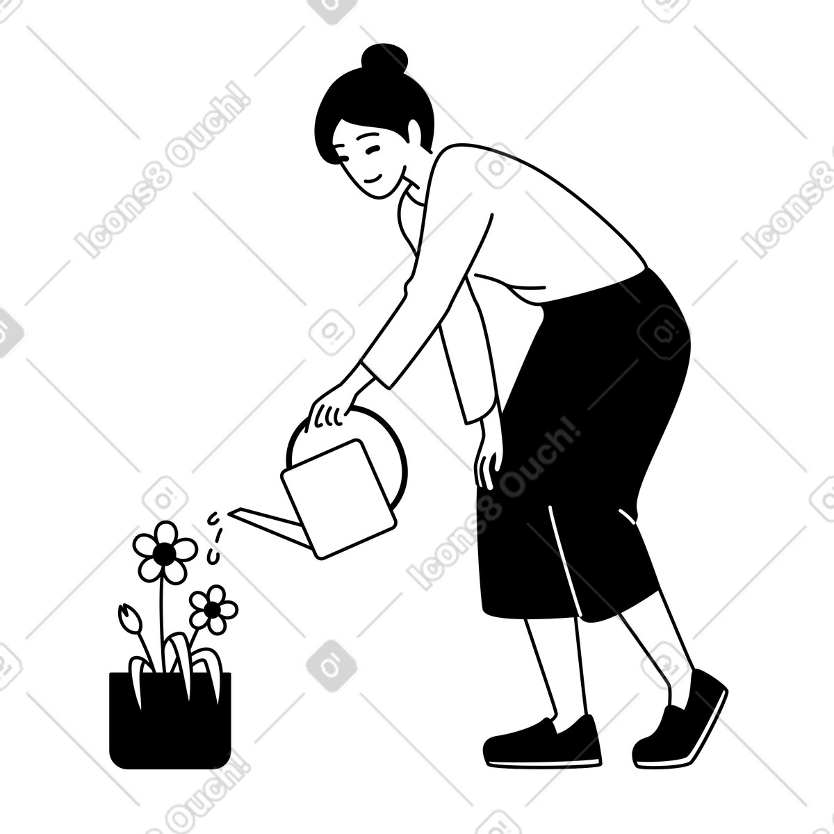 下载 Weekday 风格的 女人用喷壶浇花 插画，支持 PNG、SVG 格式