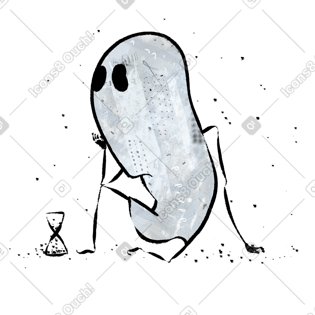 Halloween ghost waiting for something illustration in Doobry style download in PNG, SVG
