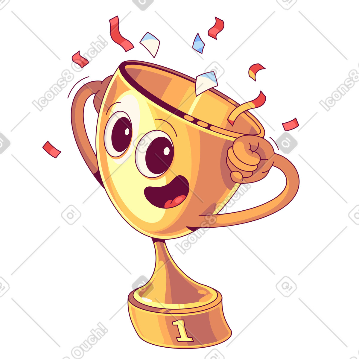 Ilustração de Vencedor do troféu de ouro com confete em PNG e SVG