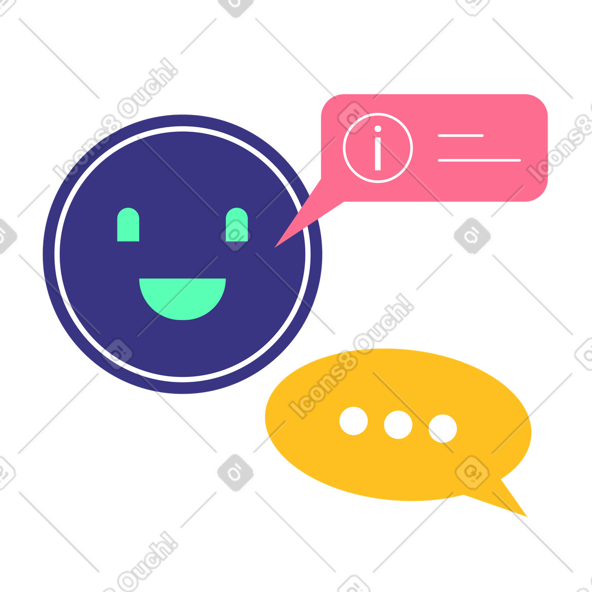 AI assistant helping with information, Automated FAQ and helpdesk illustration in PNG, SVG