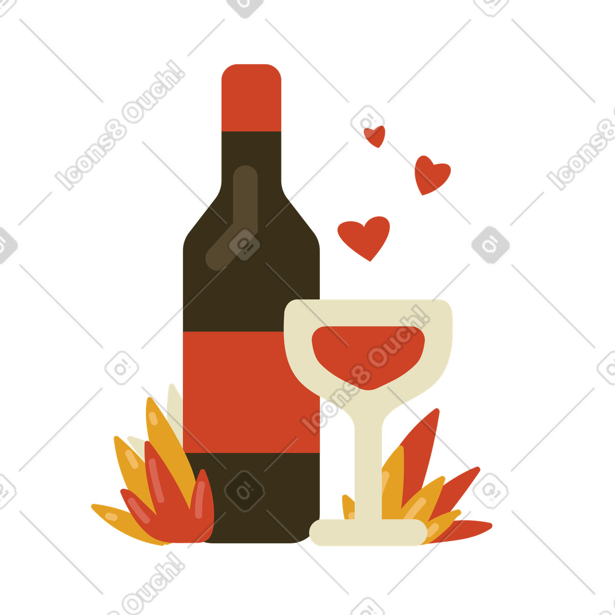 Ilustração de Garrafa vinho e copo para encontro romântico em no estilo Arabica baixar em PNG, SVG