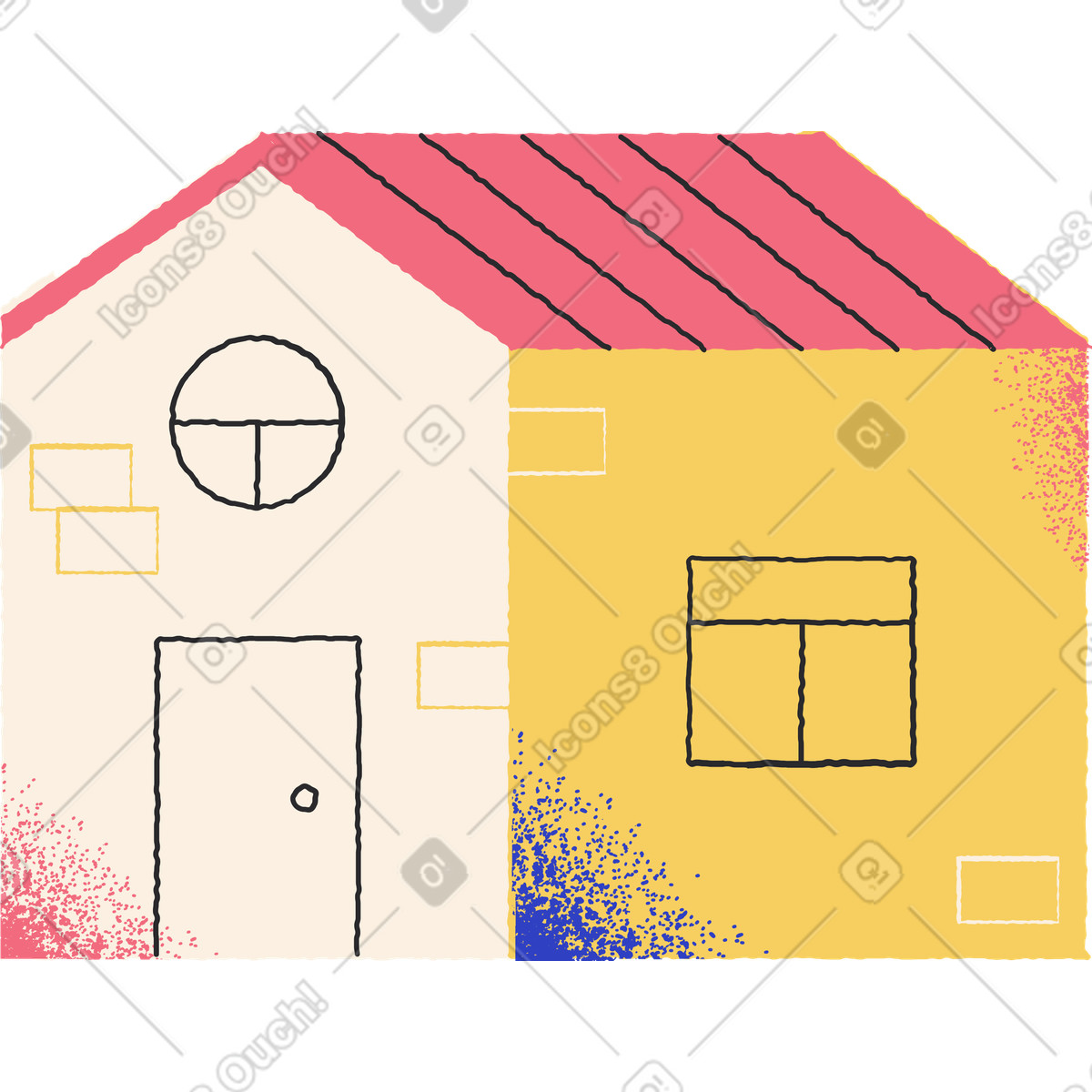 Casa multicolore con tetto rosso e finestra rotonda illustrazione in stile Pablo scarica in PNG, SVG