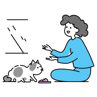 Frances sitting on the floor with her pet cat, both enjoying a snack of bread and jam.