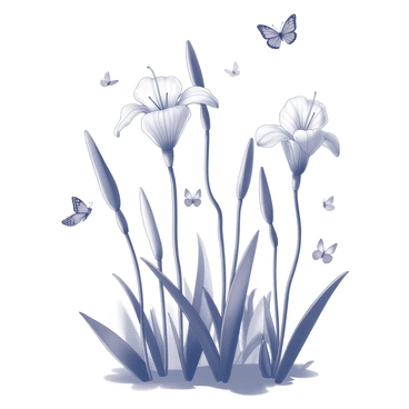 A garden filled with tall gladiolus flowers, showcasing their slender stems and vibrant blooms. Each flower stands proudly, displaying its unique shape and intricate details. Butterflies of various sizes and species are fluttering gracefully throughout the garden, their wings delicately spread as they move from flower to flower. The scene captures a lively interaction between the butterflies and the gladiolus, with some butterflies hovering close to the flowers while others are in mid-flight.