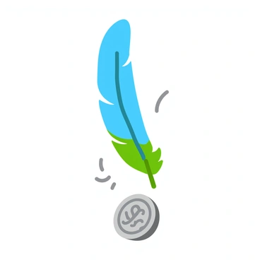 A feather and a coin dropped from the same height, depicting their descent through air.