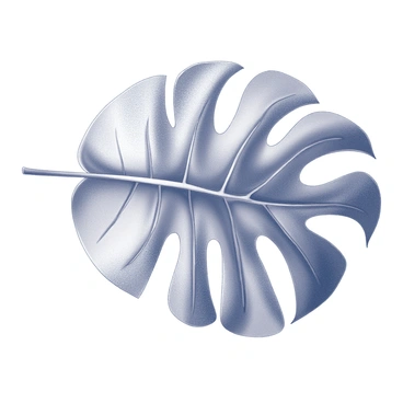 A large monstera leaf is depicted in the center of the image. The leaf has distinct perforations and deep serrated edges, showcasing its unique shape. Each vein of the leaf is clearly defined, creating a textured appearance. The leaf's surface is smooth, with subtle variations in the texture, adding depth to the sketch. The background is minimal, allowing the focus to remain on the intricacies of the monstera leaf.