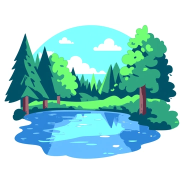 A tranquil pond in the forest reflecting the surrounding trees and sky