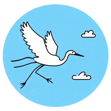 A graceful egret soaring through a clear blue sky with its wings spread wide