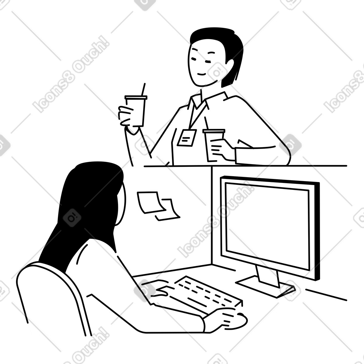 下载 Weekday 风格的 Colleagues sharing drinks in workspace, Positive workplace culture 插画，支持 PNG、SVG 格式