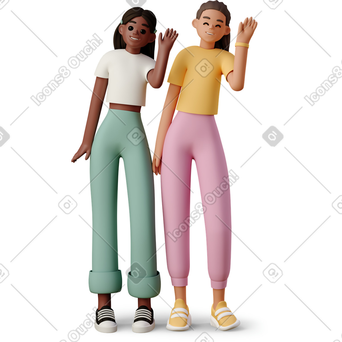 Иллюстрация Girls smiling and waving в стиле 3D Casual life — скачать в форматах PNG, SVG
