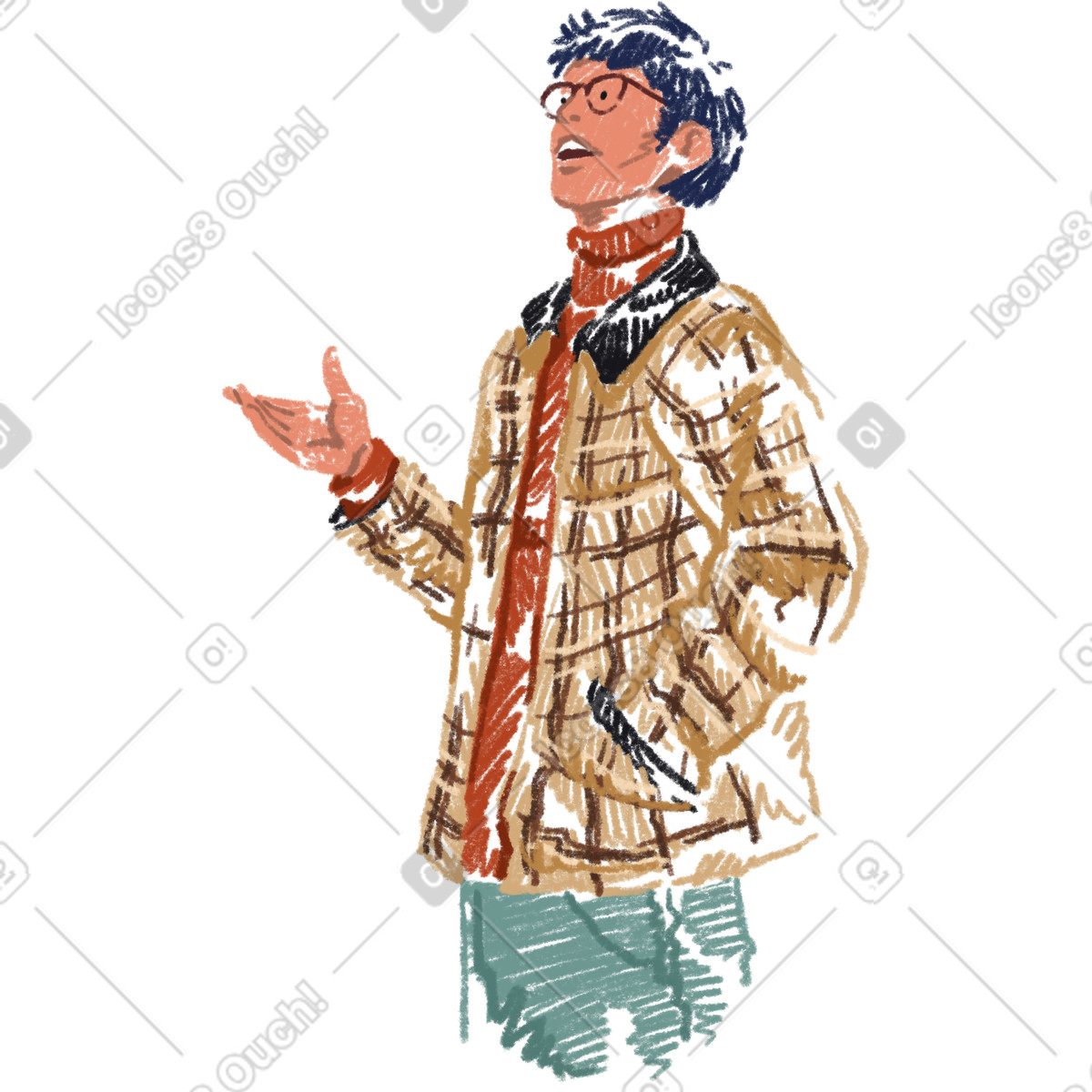 Young man with glasses illustration in Sketchbook style download in PNG, SVG