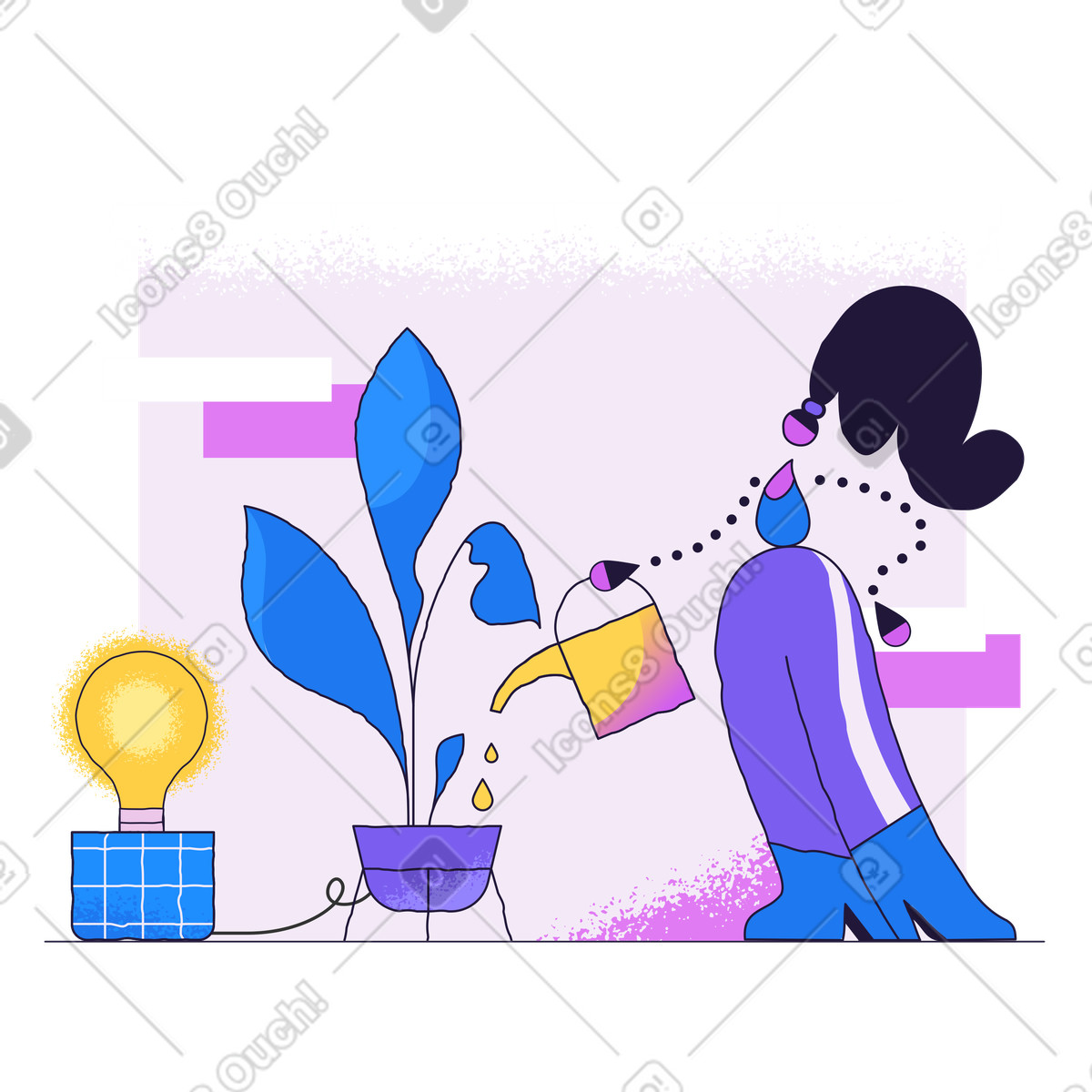 Woman watering plants with green technology illustration in Conifer style download in PNG, SVG