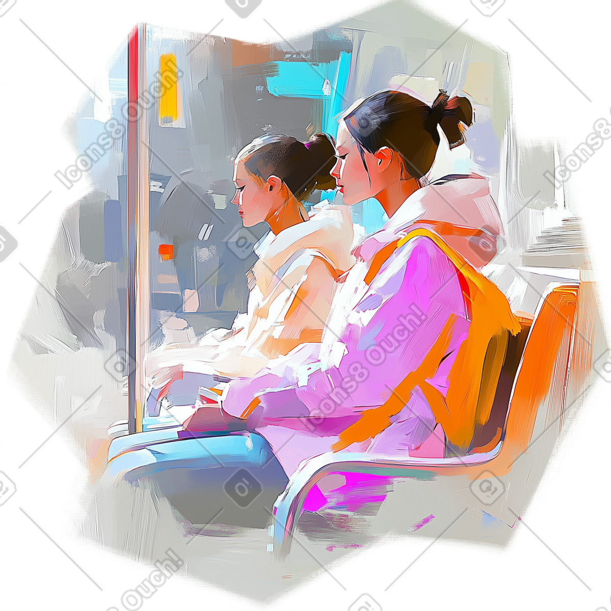 Dipinto ad olio raffigurante una giovane donna in metropolitana. illustrazione stile Pictorial scarica PNG, SVG