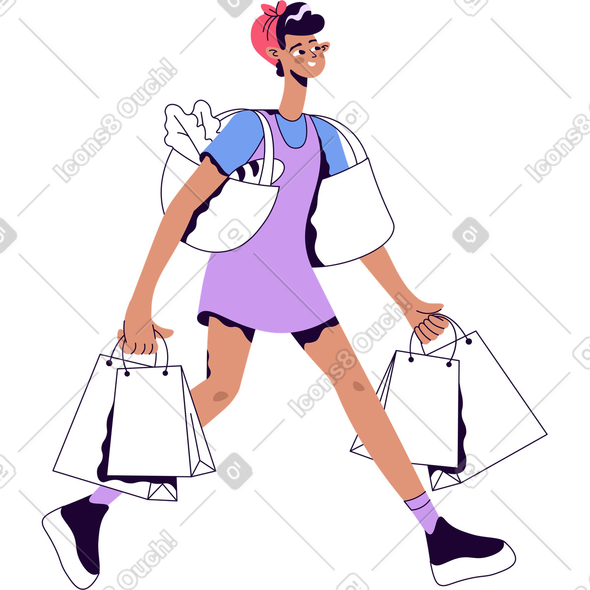 下载 Martina 风格的 提着购物袋的年轻女子 插画，支持 PNG、SVG 格式