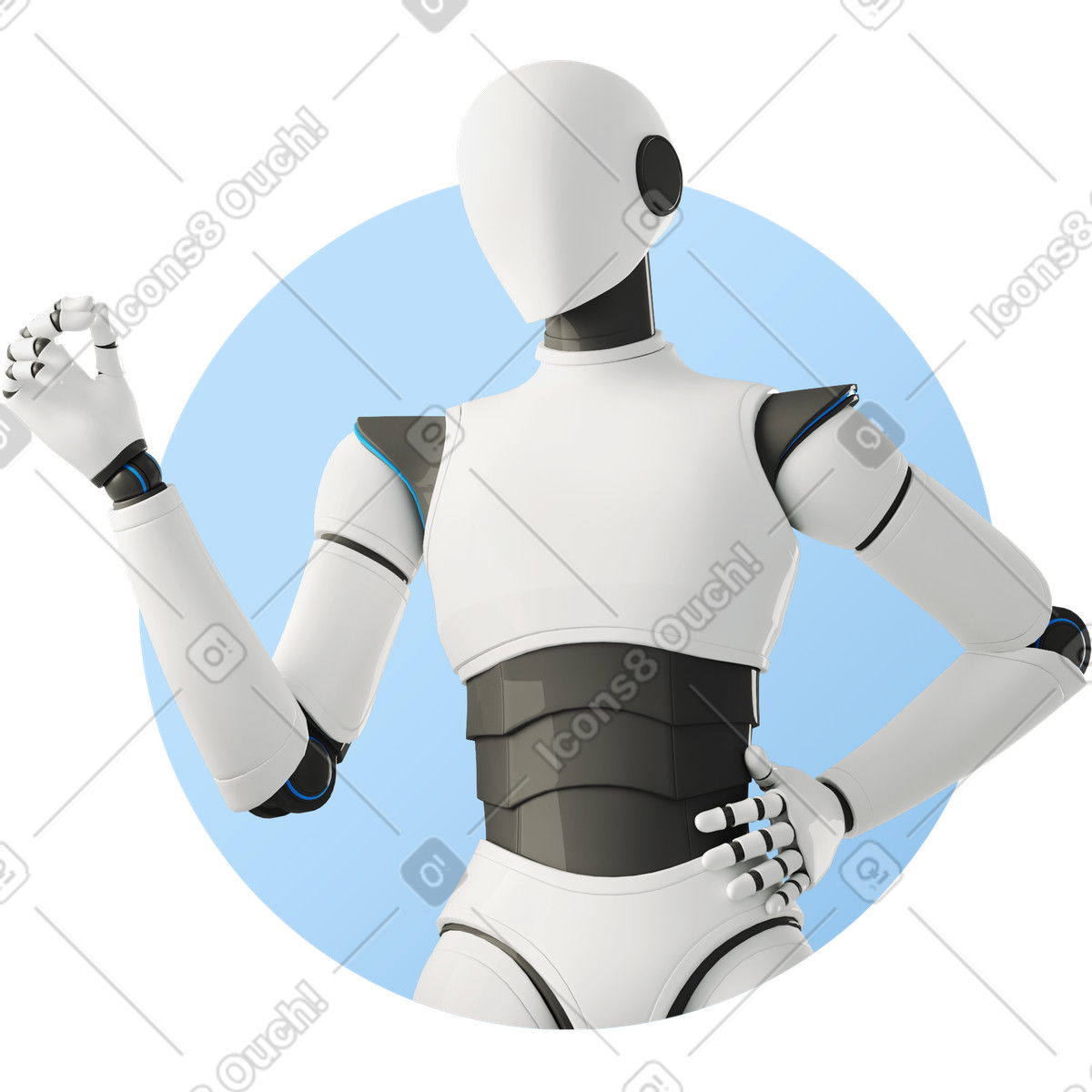 Robot snapping fingers with confident pose and futuristic torso armor illustrazione in stile 3D Business scarica in PNG, SVG