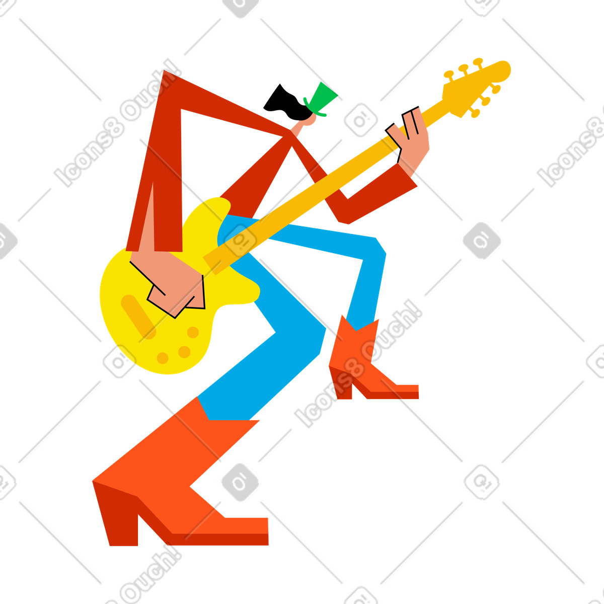 Uomo che suona la chitarra illustrazione animata in stile Warp scaricabile in GIF, Lottie (JSON), AE