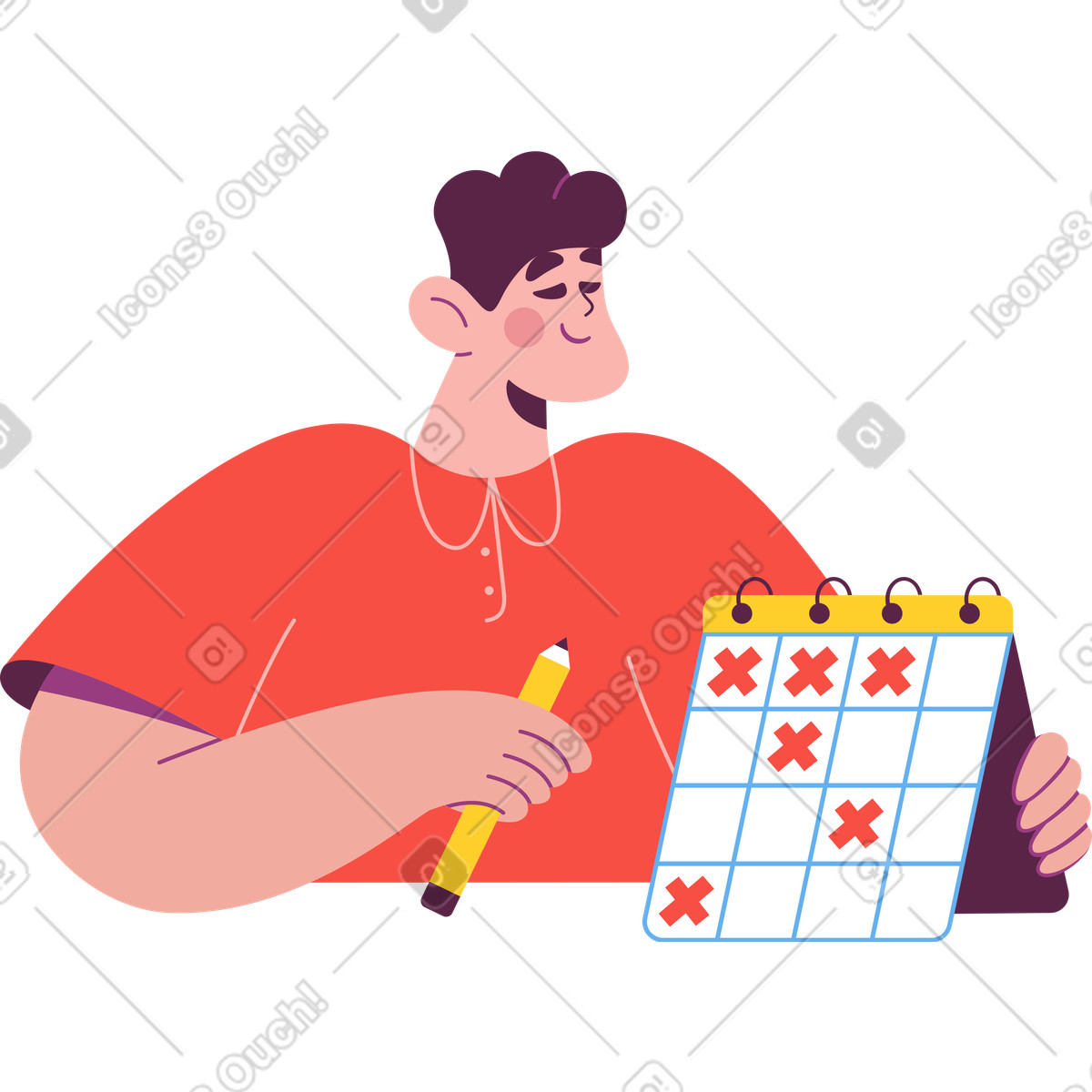 Man with pencil and calendar illustration in Sammy style download in PNG, SVG
