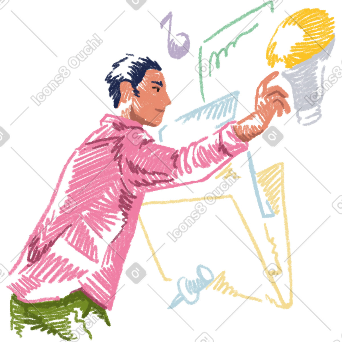 Man interacts with a virtual interface illustrazione in stile Sketchbook scarica in PNG, SVG
