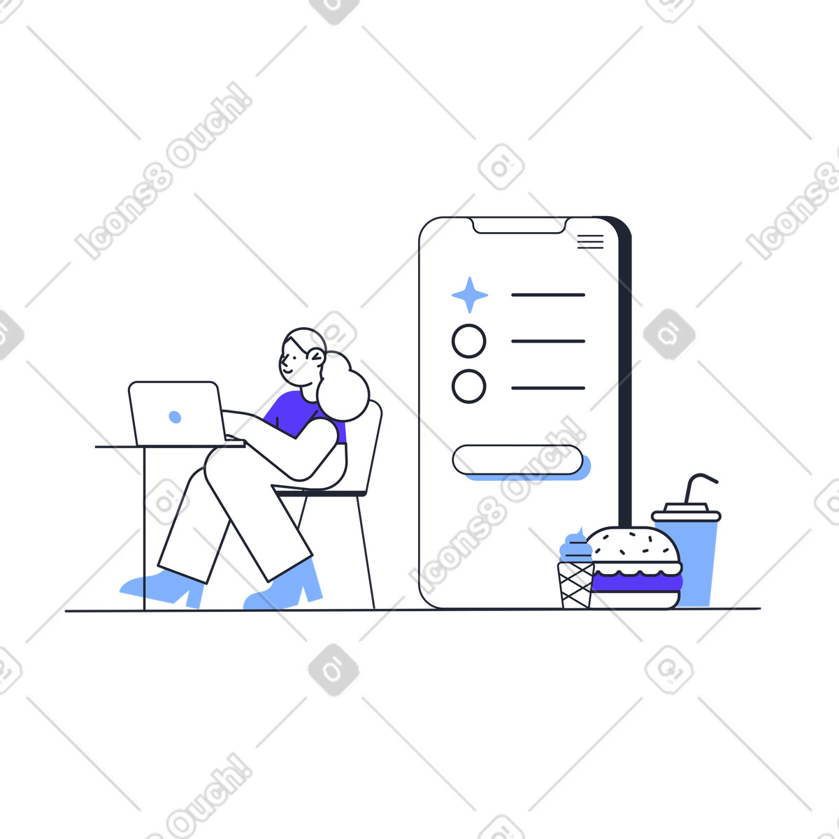 Pablita スタイルの Online food shopping のイラストをPNG、SVG形式でダウンロード
