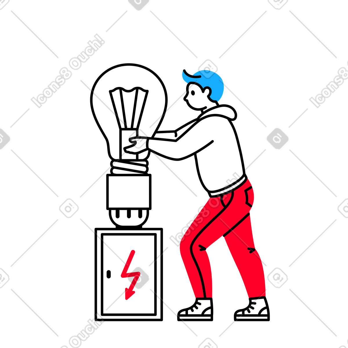 Ilustração de Homem enroscando uma lâmpada em caixa transformador no estilo Transistor para baixar PNG, SVG