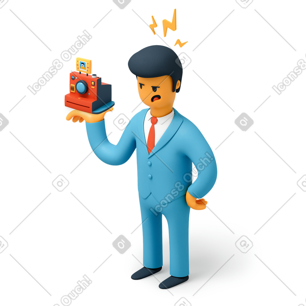 Ilustração de Homem terno com câmera fotográfica instantânea na mão em no estilo 3D Flame para baixar em PNG, SVG