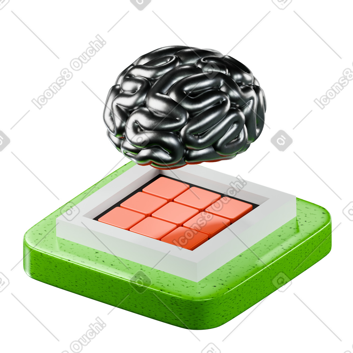 Neural processor unit with AI core illustration in 3D Platforms style download in PNG, SVG