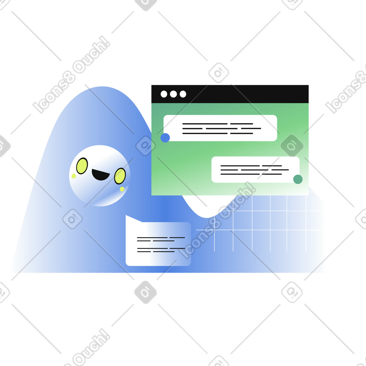 Online chatbot with generative AI illustration in PNG, SVG