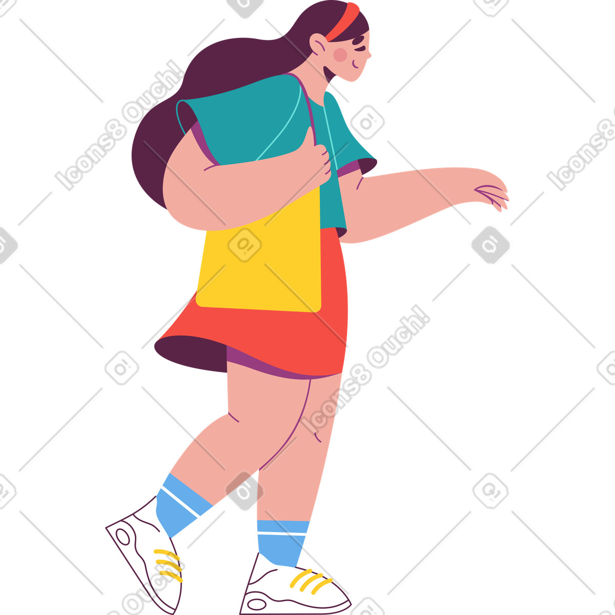 Ilustración Mujer con bolsa está de pie en estilo Sammy a descargar en PNG y SVG