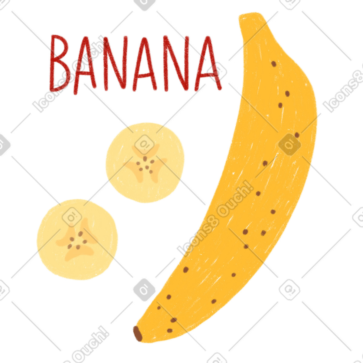 Banana fruit, slices and lettering illustration in Cozy style download in PNG, SVG