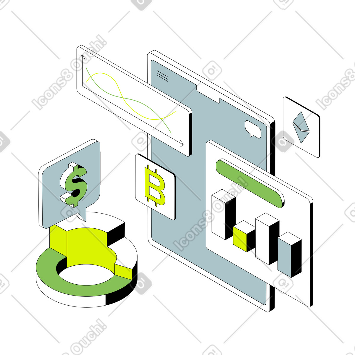 Interactive graphs for financial analysis  illustration in PNG, SVG