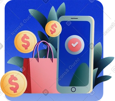Smartphone with payment checkmark and coins, Mobile payment process for online purchases, E-commerce transaction PNG, SVG