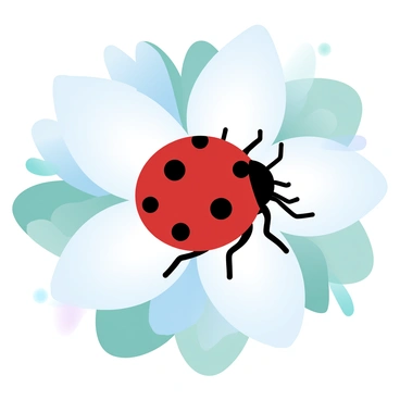 A "ladybug" is crawling on the soft "petals" of a "flannel flower." The "ladybug" is bright red with black spots, contrasting against the pale, textured petals of the "flannel flower." The "petals" are arranged in a delicate, star-like shape, surrounded by green foliage. The scene captures the intricate details of the "ladybug" as it moves along the surface of the flower, highlighting the softness of the petals and the vibrant colors of the insect.