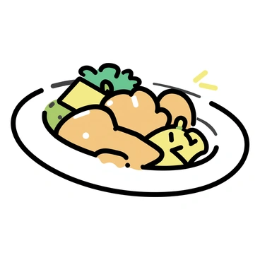 A white plate holds a bowl filled with sweet and sour chicken. The chicken pieces are coated in a shiny, orange sauce, glistening under the light. Surrounding the chicken are bright green bell peppers and juicy pineapple chunks, adding vibrant colors to the dish. The plate is garnished with a sprig of fresh parsley, adding a touch of greenery.