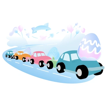 Cars participating in a race where they roll giant Easter eggs ahead of them