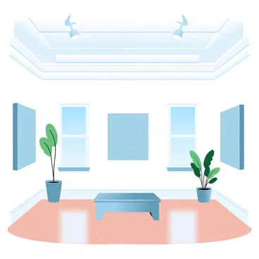 The interior of a New York City gallery features high ceilings adorned with decorative moldings. Large framed art pieces, showcasing a variety of styles, are displayed on the white walls. The gallery floor is polished wood, reflecting the soft light from overhead fixtures. In the center of the space, a sleek bench invites visitors to sit and contemplate the artwork. Potted plants are strategically placed near windows, adding touches of greenery to the sophisticated setting.