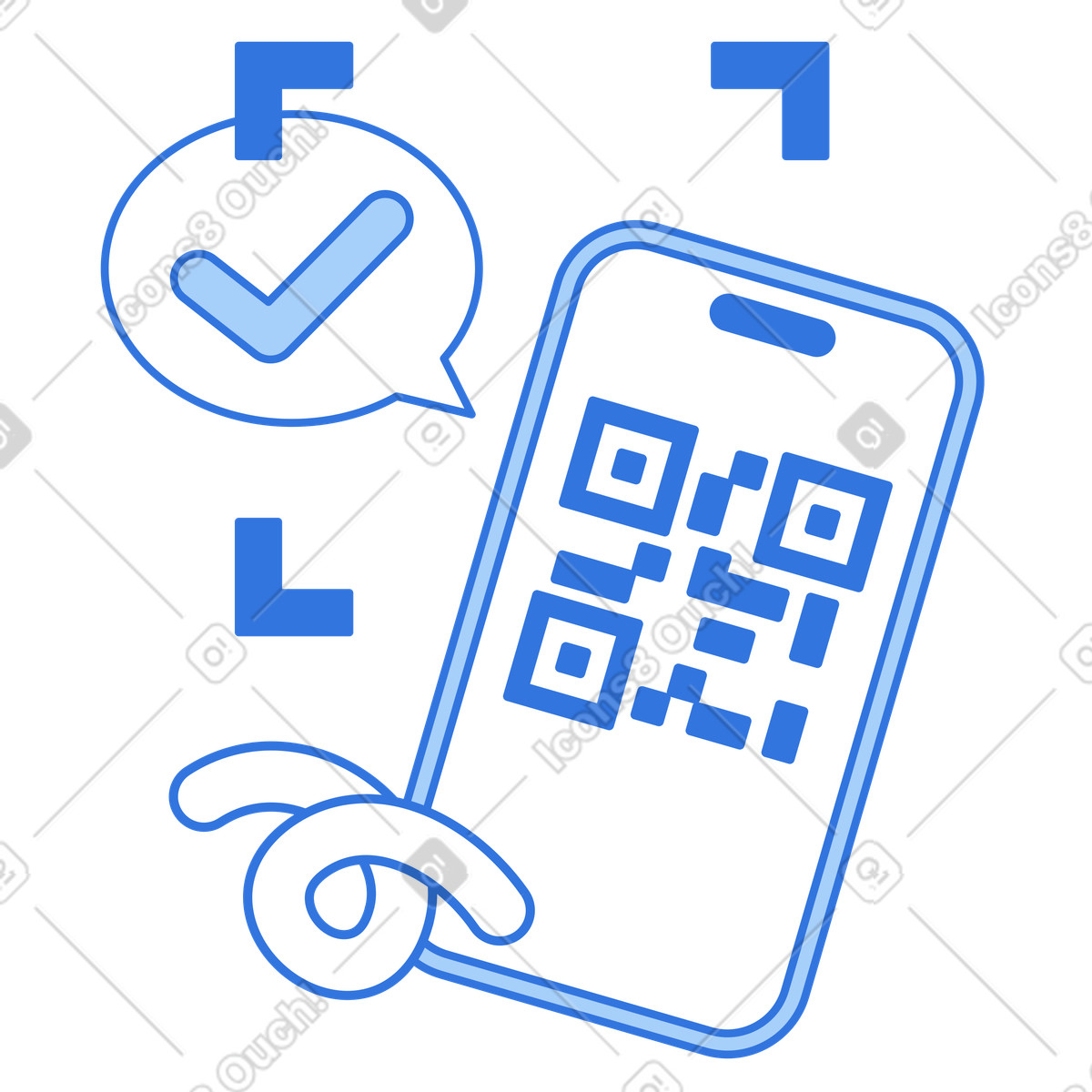Smartphone QR code with verification check, Two-factor authentication and secure digital access illustration in Sky style download in PNG, SVG