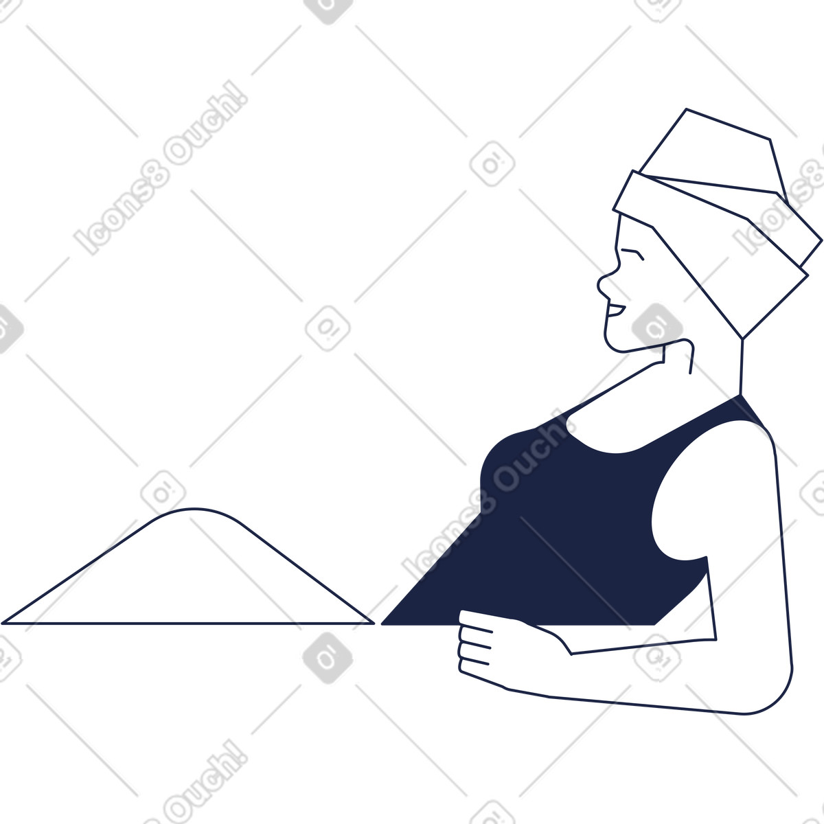 Woman in swimsuit and towel turban side view illustration Urban Line style download PNG, SVG