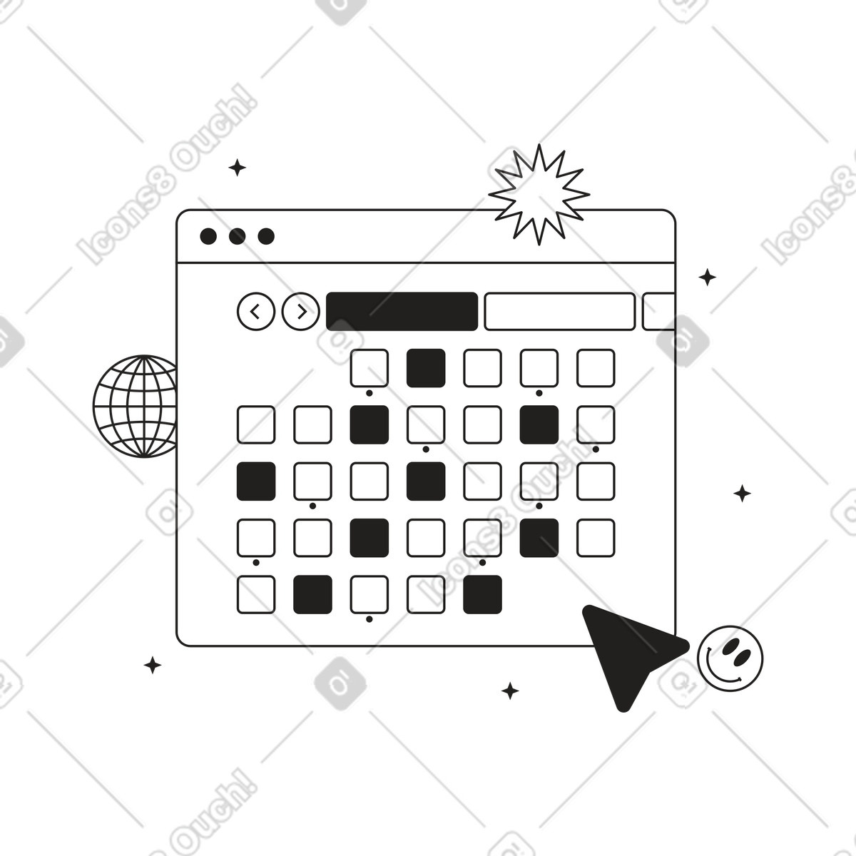 Ilustração de Calendário online com dias marcados em um navegador da web no estilo Tokyo para baixar PNG, SVG