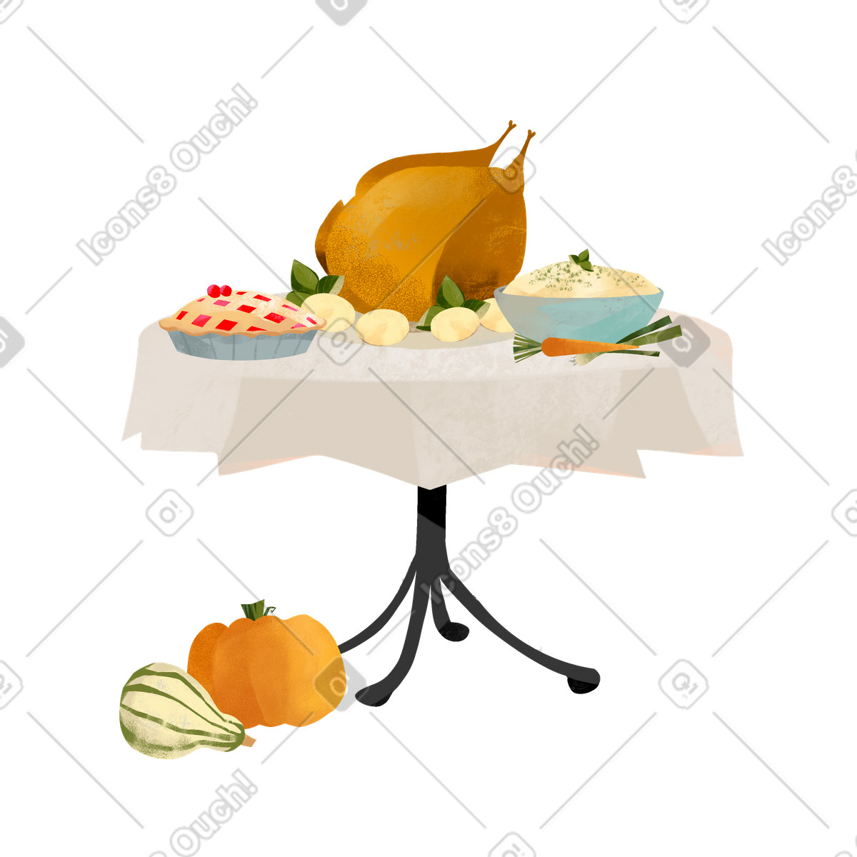 Thanksgiving day feast on dinner table illustration culinary clipart vectors graphics