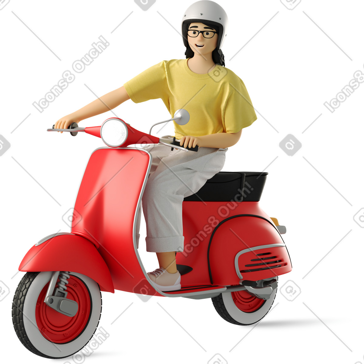 Ilustración Young woman on a moped en estilo 3D Business descargar en PNG y SVG