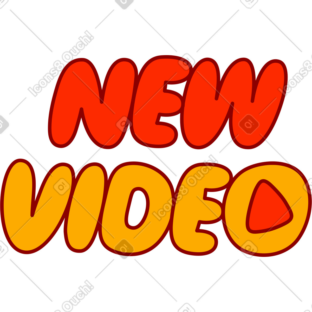 Ilustración Letras nuevo video hinchado con texto de botón en estilo Lettering a descargar en PNG y SVG