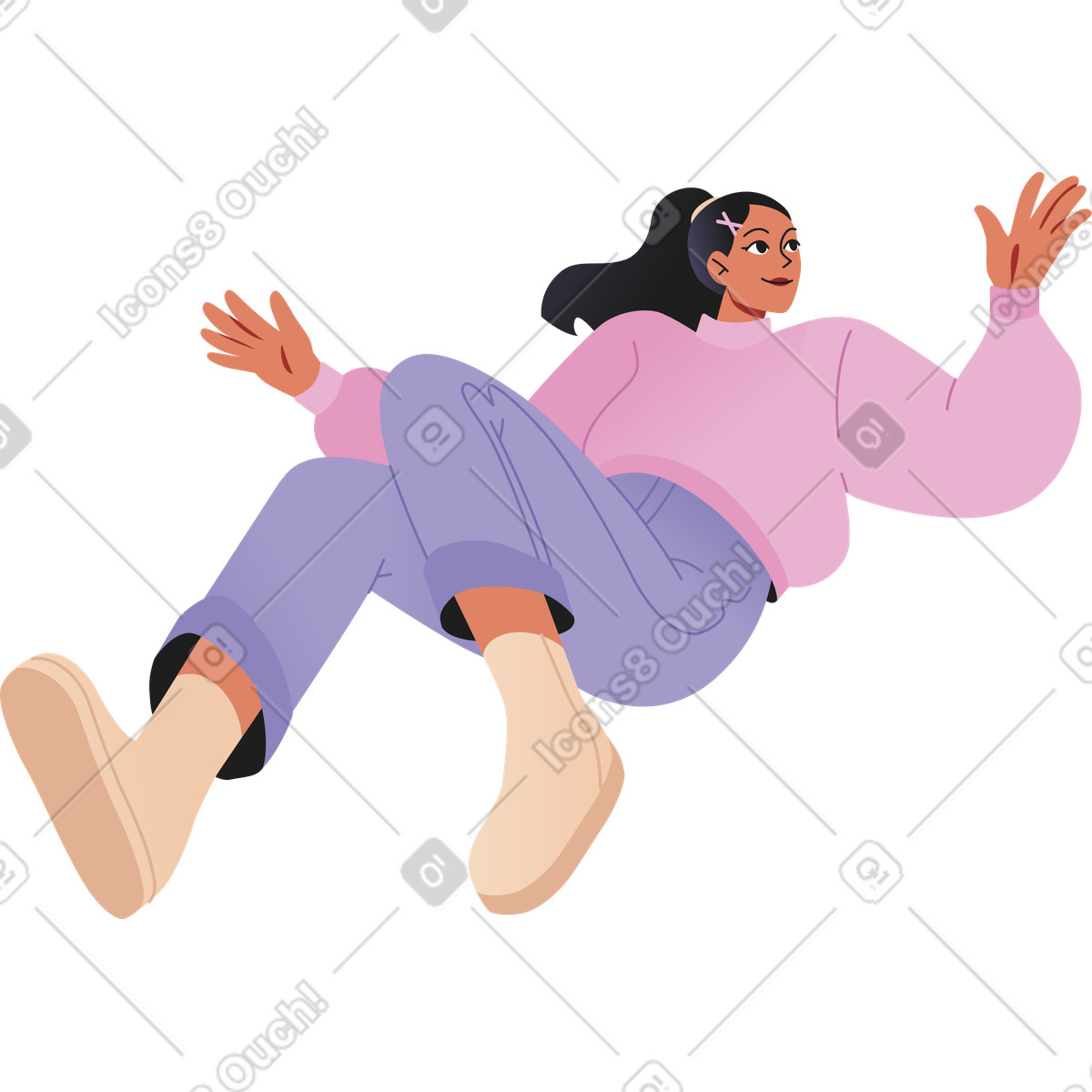 Reclining young woman illustration in Coworking style download in PNG, SVG