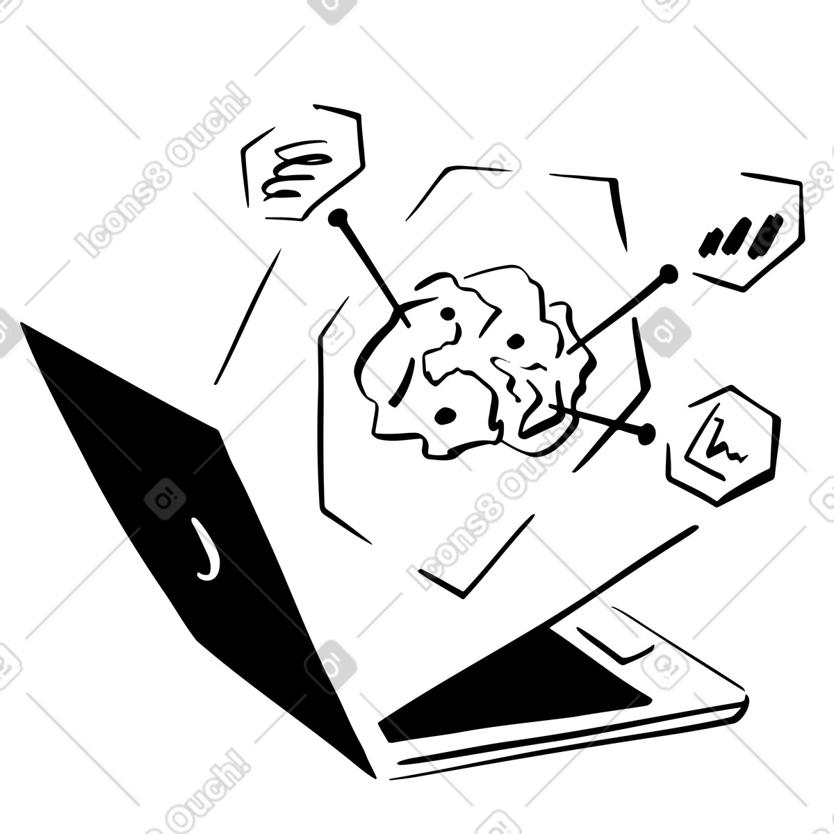 Иллюстрация Ноутбук обучается с помощью искусственного интеллекта и машинного обучения в стиле Line — скачать в форматах PNG, SVG