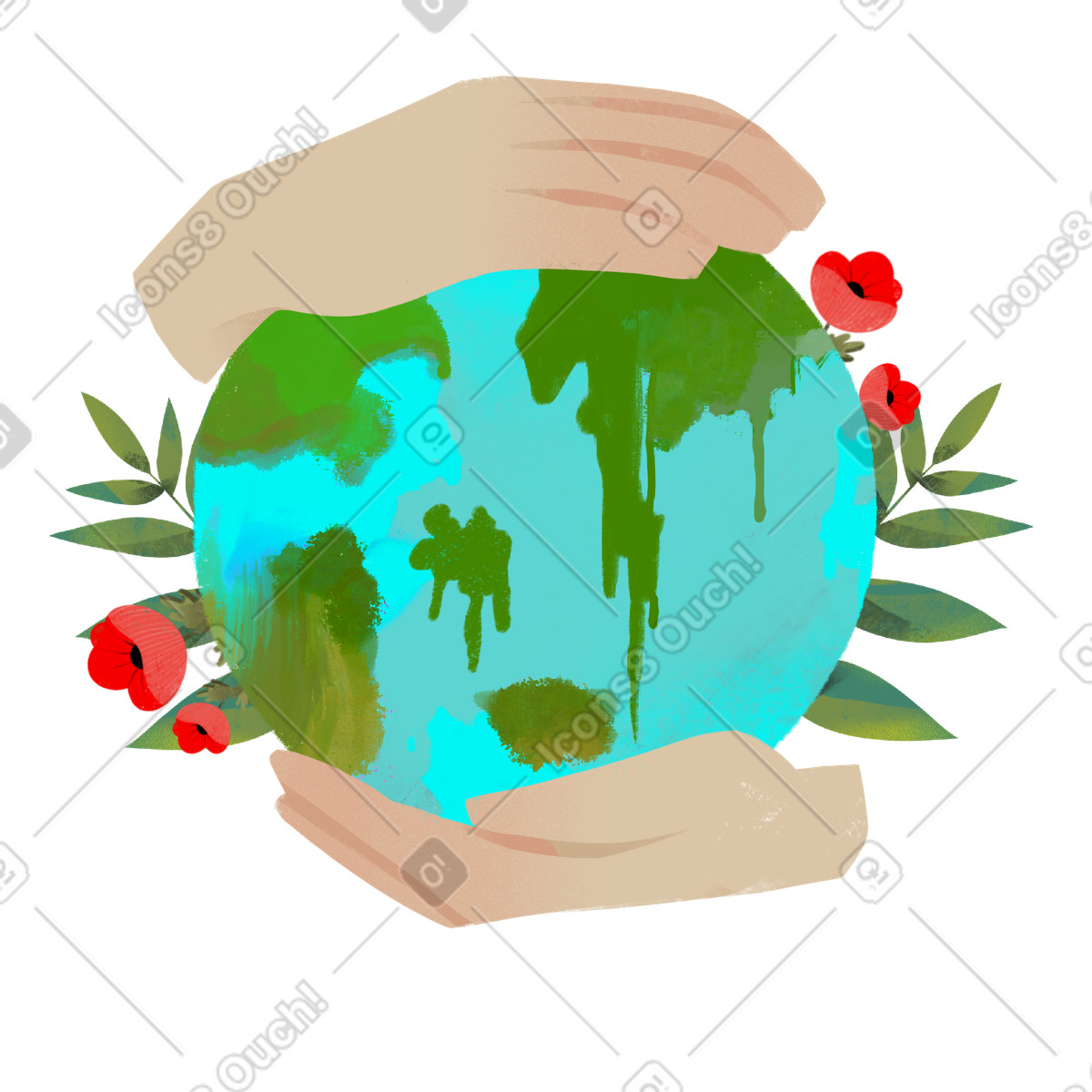 Ilustração de Hands gently holding Earth with leaves and flowers, Environmental protection nature care em no estilo Fabulous para baixar em PNG, SVG