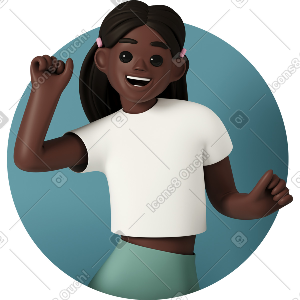 Ilustración Avatar de una adolescente feliz bailando en estilo 3D Casual life a descargar en PNG y SVG