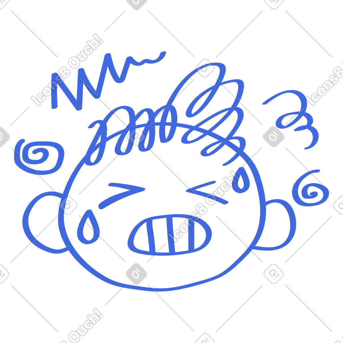Ilustração de Stress face doodle with gritted teeth sweat drops and swirls em no estilo Ballpoint Pen para baixar em PNG, SVG