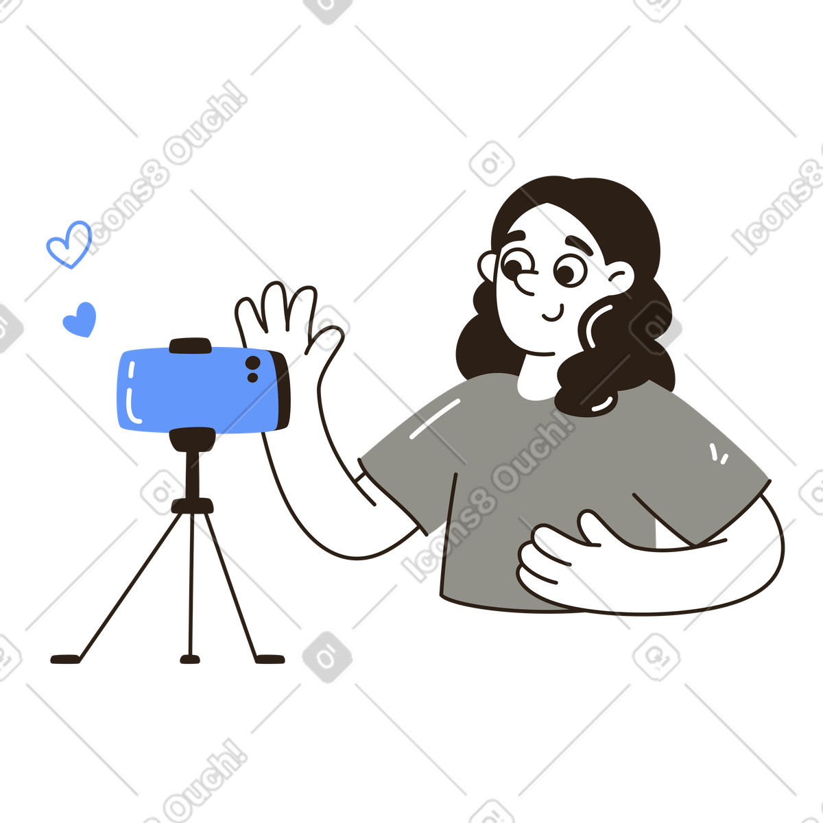 Recording vlog with smartphone on tripod, Content creation and influencer marketing illustration in Plain style download in PNG, SVG