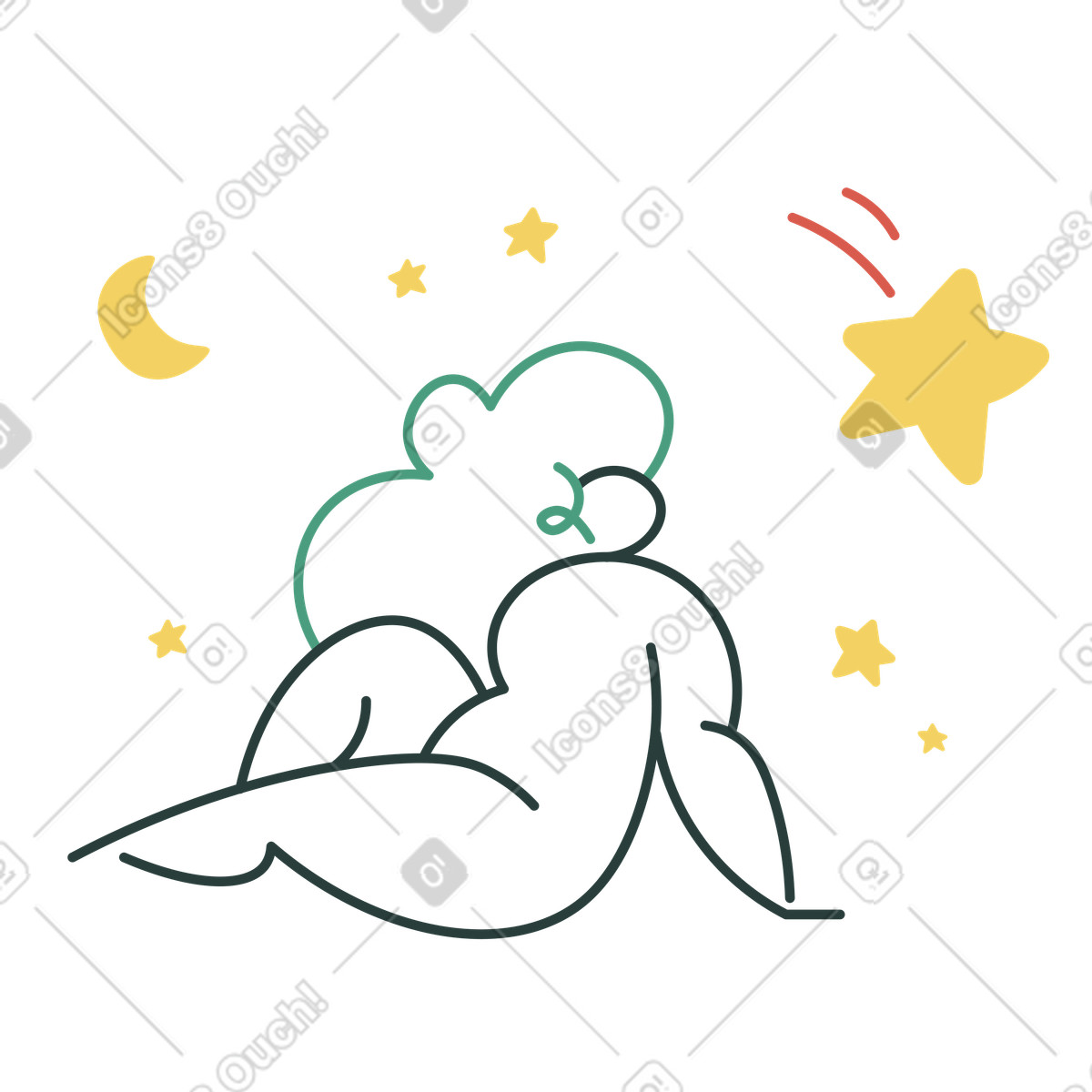 Macaroni スタイルの 流れ星を眺める女性 のイラストをPNG、SVG形式でダウンロード